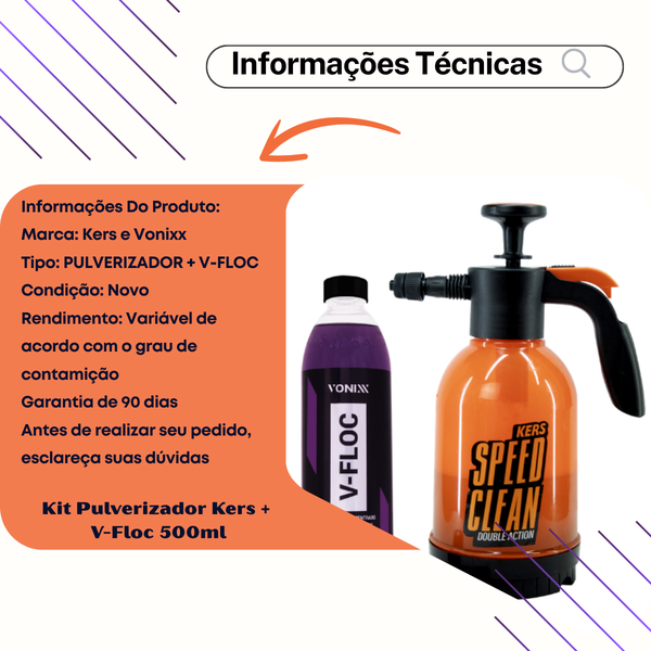 Kit Speed Clean Kers Pulverizador Gerador De Espuma + V-floc 500ml